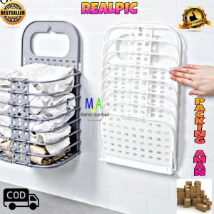 PROMO (BISA COD) Keranjang Baju Gantung Laundry Lipat + Hook / Tempat Baju Kotor / Cloth Box