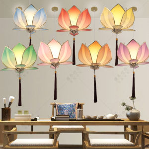 New Chinese Style Lotus Flower Pendant Light Zen Tea Room Restaurant Private Room Buddhist Hall Corridor Creative Lotus Lamp