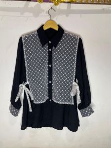 atasan wanita/ kemeja wanita cringkle mix brukat bordir vest depan belakang