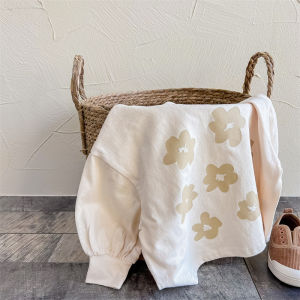 Girls Long Sleeve Hoodie Spring Autumn Floral Print Loose Baby Cotton Polyester Blend T-Shirt Childrens Korean Style Top