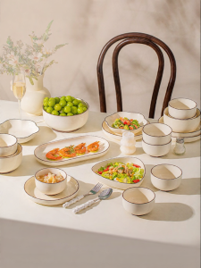 JINGDITAOCI | Elegant Cream Style Underglaze Colored Ceramic Dinnerware Set
