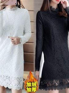 เสื้อเชิ้ตคอตตอนผสมลูกไม้แขนยาวบุขนแกะสำหรับผู้หญิงไซส์ใหญ่ เสื้อชั้นในฤดูใบไม้ร่วง/ฤดูหนาว เสื้อชั้นในยาวปานกลาง เสื้อชั้นในแฟชั่น