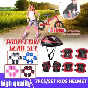 7pcs/set Protective Gear with Adjustable Helmets for Bike Bicycle Roller Skates Kids Adjustable Round MTB Bike Helmet Sports Accessory with Knee Elbow Wrist Guard Cycling Helmet