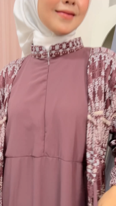 AMEL DRESS - Gamis Ceruty Polos Mix Ceruty Print Full Furing Busui dan Wudhu Friendly