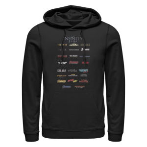 Mens Black Hoodie Collectors Print Iron Man Captain America Thor Movie Logo Superhero Pattern Pullover Marvel