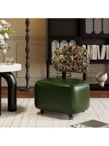 Floral Embroidery Small Sofa Solid Wood Backrest Swivel Stool Home Leisure Chair Living Room Sofa Stool Shoe Changing Stool