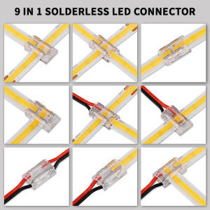 8pcs LED Connector Solderless 9 in 1 Transparent Connectors DIY L T X Shape 15cm Wire For 2pin 8mm 10mm COB LED Strip Lights