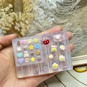 2PCS Nail Mold Combination Cartoon Cookies Fried Egg Toast Cute Bear 3D Silicone Nail Decoration Transparent Mold