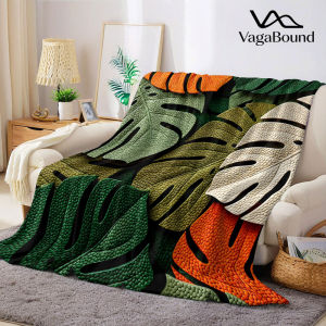 Tropical Leaf Flannel Blanket Warm Soft Halloween Christmas Decorative Couch Warm Cozy All-Season Gift