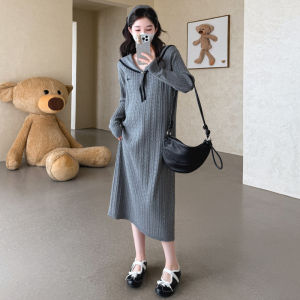 Large Size Maternity Dress Korean Style Navy Collar Sweater