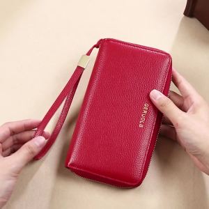 GERUOLA Anti-Theft RFID Blocking Long Sleeve Wallet with Zipper Closure Red Genuine Leather Money Clip with Zipper Pocket Dura