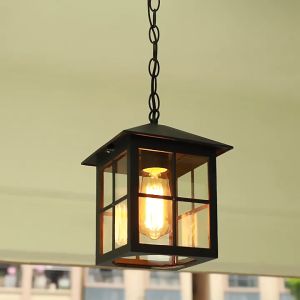 Outdoor Pendant Light Exterior Ceiling Hanging Lantern Porch Light with Water Glass Outdoor Hanging Lantern Light Black Exterior Pendant Lighting Fixture for Porch Yard Gazebo