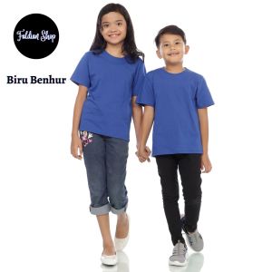 Kaos Polos Anak Oneck Lengan Pendek Bahan Katun Combed 30s Warna Biru Benhur