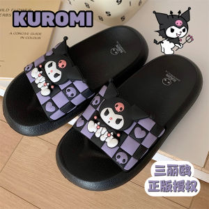 รองเท้าแตะ Kuromi น่ารักสุดเท่หวานแบรนด์ Sanrio IP เส้นเล็กรองเท้าแตะใส่ในบ้านพื้นหนากันลื่น EVA ฤดูร้อนสำหรับผู้หญิง