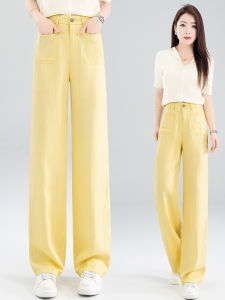 MEITESIJIAONU | Lightweight Yellow Hemp Linen Wide Leg Trousers Women Summer