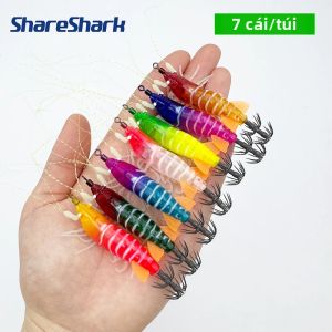 Bộ Mồi Câu Tôm Huỳnh Quang Nhỏ ShareShark 7 Chiếc Có Vây Đuôi Dùng Cho Câu Mực Nước Mặn Bộ Mồi Giả Phát Sáng Câu Cá Biển Sông Suối