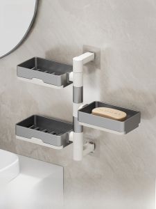 Rotating Double Layer Soap Dish Wall Mounted Bathroom Storage Shelf No Drilling Required High End Home Use Multi Layer Soap Holder