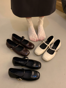 Soft Leather Mary Janes Womens Shoes Spring Autumn New Style Gentle French Flat Bottom Single Shoes Sweet Belt Decoration