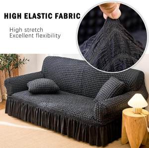 Pyramid Plain L Shape Sofa Cover with Skirt Seersucker 3D Textured 1/2/3/4 Seater Universal Size Slipcover