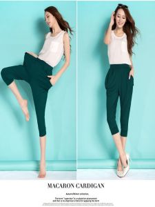 ขนาดใหญ่พิเศษผู้หญิงกางเกงฤดูร้อนสบายๆ 200 กก.มม.ผ้าไหมน้ําแข็ง 7/9 ความยาวหลวม Fit เส้นใยโพลีอะไมด์ Cropped กางเกง