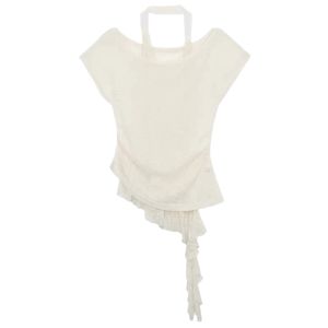 YUEZHONGWEI | Áo thun tay ngắn hở vai kiểu Pháp cho nữ mùa hè ôm vừa vặn Pure Desire Lace Neckline Two-Piece Set Áo thun tay ngắn thường ngày