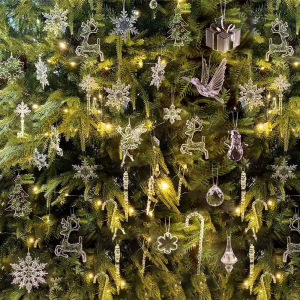 5pcs 2026 Christmas Decoration Crystal Acrylic Ornament Snowflake Elk Snowman Bow Christmas Tree Hanging Pendant New Year Kerst