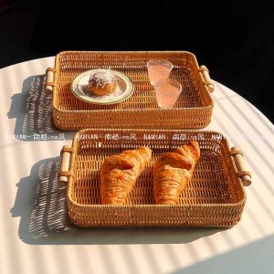 Japanese Style Living Room Tray Tea Tray Bread Tray Wicker Weaving Desktop Storage Basket Wedding Display Plate Fruit Basket