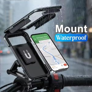 Motorcycle Bicycle Magnetic Mobile Phone Holder 360°Adjustable Navigation Stand Handle Cellphone Holder Waterproof Phone Bracket