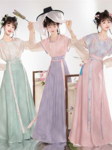 ดอกไม้ Original ดีไซน์ Tang Dynasty ชุดฮั่นฝู รอบ ปกเสื้อ เสื้อท่อนบน และความยาวเอว กระโปรง ชุดสําหรับผู้หญิง เหมาะสําหรับสวมใส่ทุกวัน