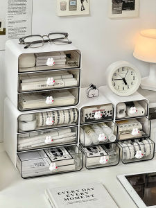 กล่องจัดระเบียบพื้นโต๊ะ Acrylic Desktop Organizer Drawer Style Office Desk Cosmetic Storage Box Rectangle Shape Simple Design