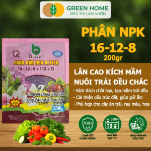 Phân bón NPK 16-12-8-11S+TE Greenhome Better Bao 200gr Phát Triển Thân Cành Lá Rễ