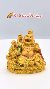 RAINBOW BRIDGE FENGSHUI LUCKY BUDDHA W/ Five baby(New-Small-Gold)#No.B5 #SIZE: H6cm