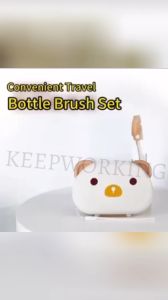KEEPWORKING Baby Bottle Brush Travel Bottle Cleaner Kit with Extendable Silicone Bottle Brush Nipple Brush Straw Cleaning Brush Bottle Drying Rack and Soap Dispenser Baby Travel Essential for Newborn & Moms