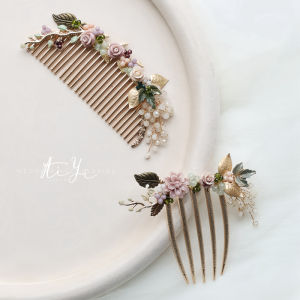 Korean Style Rose Crystal Flower Hair Comb Hairpin Vine Pink Purple Hair Accessories for Cheongsam Gown Traditional Chinese New Style