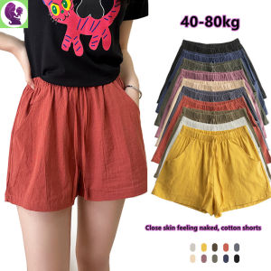 2024 Summer Cotton Linen Shorts Women Thin Elastic Waist Wide Leg Shorts Womens Home Wear Loose Short Pants Korean Casual Beachwear Plain Color