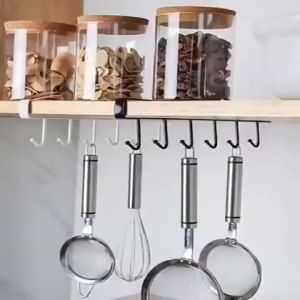 6 Hooks Cup Holder Hanger Kitchen Cabinet Shelf Wardrobe Storage Rack Organizer Mutifunctio(Random color)