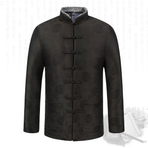 Lightweight Warm Silk Cotton Jacket for Middle-Aged And Elderly Men Traditional Chinese Tang Suit Thick Outerwear Dad Clothes