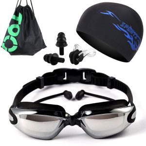 Swimming Glasses High Definition Waterproof Anti-Fog Swimming Goggles Adult Children Large Frame with Earplugs
