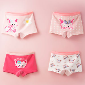 4 ชิ้น/เซ็ตเด็กสาวชุดชั้นในผ้าฝ้ายน่ารักการ์ตูนเด็กกางเกงขาสั้นน่ารักสัตว์เลี้ยงน่ารักสีชมพูกางเกงนุ่ม Little Girls Boxer กางเกง