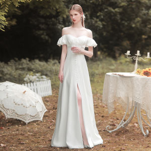 Glary Star French Light Wedding Dress: Simple Comfort Satin One-shoulder Collar Certificate White Small Dress