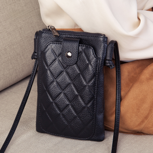 Mini Vertical Leather Mobile Phone Bag Fashionable New 2025 Womens Shoulder Bag Esunarty Brand Cowhide Pure Color Zipper Closure