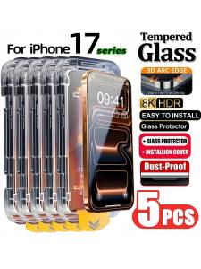 5Pcs HD Easy Install Tool Tempered Glass Screen Protector Compatible With IPhone 17 Air 16 15 14 13 12 Pro Max Dust Free Install