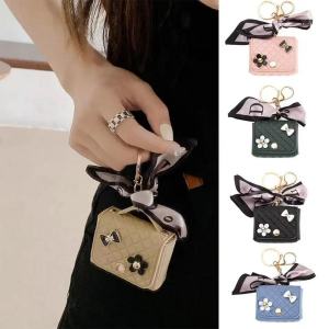 Fashion Leather Earphone Storage Bag Mini Creative Keychain Solid Color Pendant Earphone Case Bluetooth Headset Cover