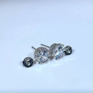 ต่างหูมงกุฎหลวงเงินแท้ 92.5%กับเพชร 6mm CZ Diamond 5A