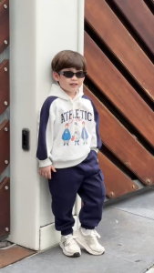 Set bộ nỉ 2 da tay dài áo hoodie phối màu kèm mũ họa tiết kèm quần dài 1 đến 7 tuổi BERNIE H0725B24