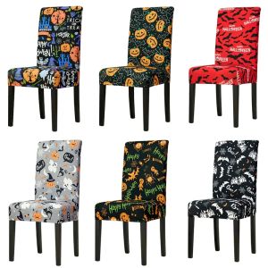 Halloween Pumpkin Chair Cover Stretch Dining Chair Slipcovers Seat Covers Anti-dirty Washable for Party Banquet Hotel Kitchen