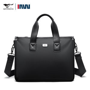 SEPTWOLVES Work Office Briefcase Bag For Men Korean Style Waterproof Fabric Laptop Compartment MenS Hand Bag High Quality Male Cross Body Shoulder Bag Outdoor Casual