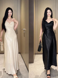 Gợi Cảm Hở Lưng Dây Đeo Vai Đầm Nữ Cỡ Lớn Mùa Hè Phong Cách Pháp Bộ Hai Mảnh Thon Gọn Dài Đầm Có Bọc Vai