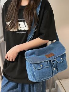 New Arrival Easiest for Match Retro Denim Bag Mens Shoulder Crossbody Japanese Style Harajuku Students Canvas Large Capacity Messenger Bag for Women