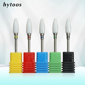 HYTOOS 6*15mm Flame White Ceramic Nail Drill Bit  for Remove Gel Polish Professional Manicure Drill Bits for Nail Technicians